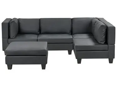 Sofá modular esquinero 4 plazas UNSTAD Izquierda Negro Piel sintética con otomana - Sala de estar