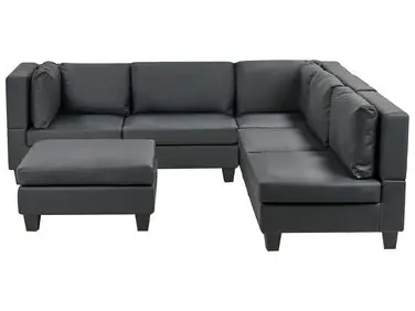 Sofá modular esquinero 5 plazas UNSTAD Izquierda Negro Piel sintética con otomana - Sala de estar
