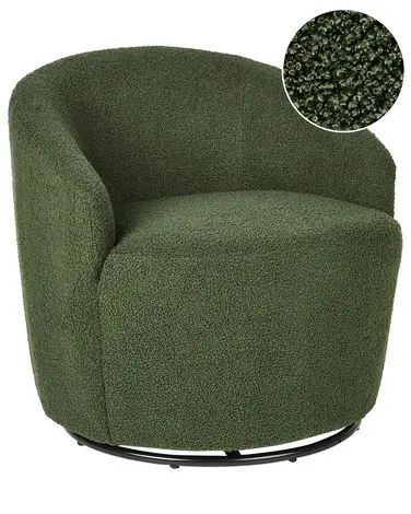 Swivel Armchair DAVIK Boucle Dark Green - Living Room