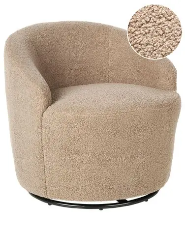 Swivel Armchair DAVIK Boucle Taupe - Living Room