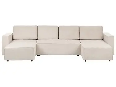 U-Shape Sofa Bed 4 Seater VATNE Fabric Light Beige with Storage