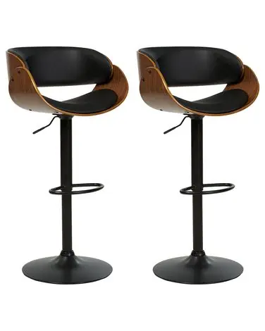 Conjunto de 2 sillas de bar BAKU II Piel sintética giratoria Negro - Comedor
