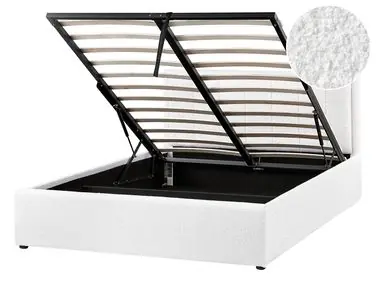 Ottoman Bed MONTLAUR Boucle White 140 x 200 cm (EU Double) - Bedroom