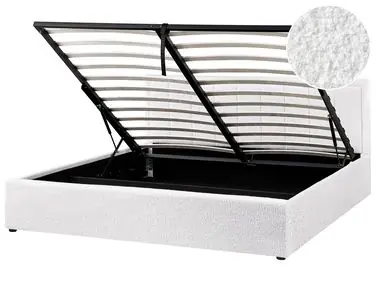 Ottoman Bed MONTLAUR Boucle White 180 x 200 cm (EU Super King) - Bedroom