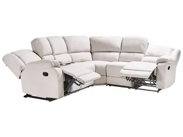 Sofá esquinero reclinable manual 5 plazas ROKKE Tela Beige claro Izquierda - Sala de estar