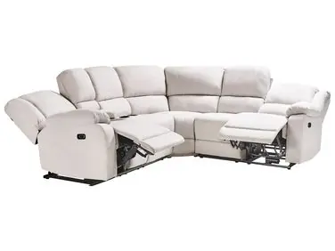 Sofá esquinero reclinable manual 5 plazas ROKKE Tela Beige claro con puerto USB Izquierda - Sala de estar