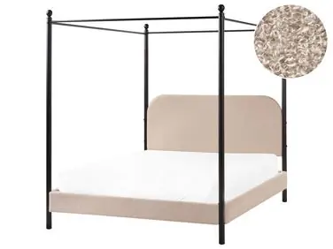 Cama con dosel Bouclé DANNEMOIS 140 x 200 cm Gris pardo - Dormitorio