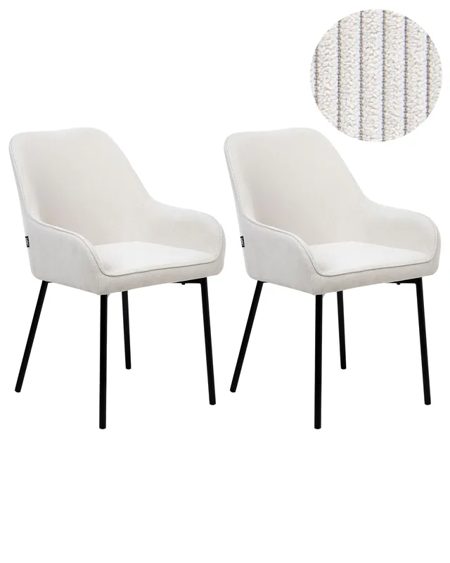 Conjunto de 2 sillas de comedor LOVERNA Pana Blanco crema
