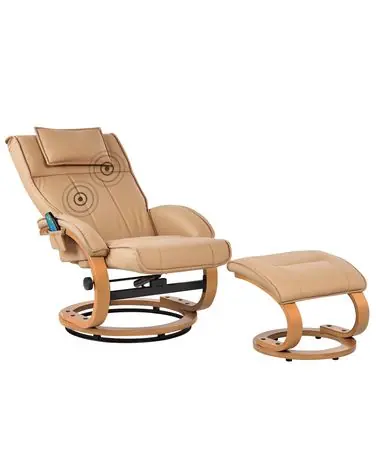 Sillón de masaje MAJESTIC con reposapiés Piel sintética Marrón claro - Sala de estar