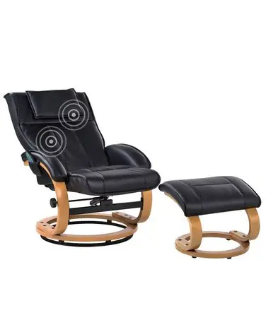 Sillón de masaje MAJESTIC con reposapiés Piel sintética Negro - Sala de estar