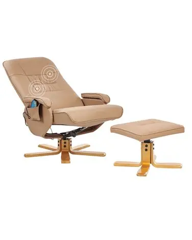 Sillón de masaje RELAXPRO con reposapiés Piel sintética Marrón claro - Sala de estar