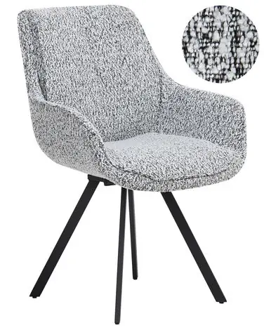 Silla de comedor giratoria MARCELLUS Bouclé Negro/Blanco