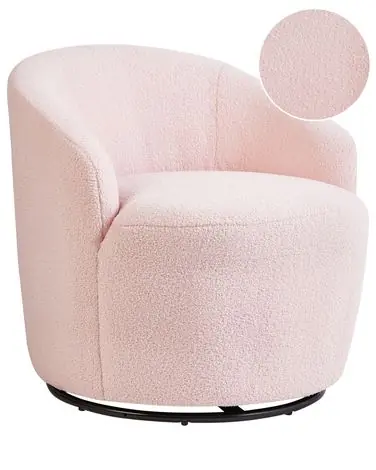 Swivel Armchair DAVIK Boucle Pastel Pink - Living Room