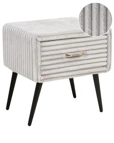 1 Drawer Bedside Table FLAYAT Corduroy Light Grey - Bedroom