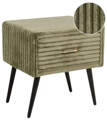 1 Drawer Bedside Table FLAYAT Corduroy Green - Bedroom