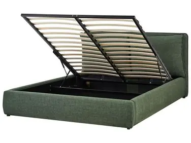 Cama con almacenaje BAJONNA Tela Verde oscuro 160 x 200 cm - Dormitorio