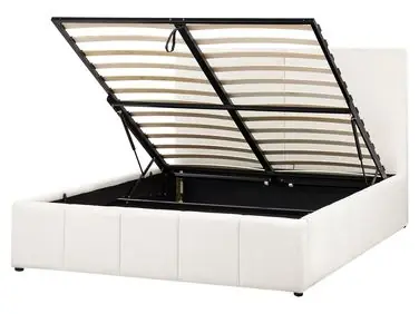 Cama con almacenaje CASTELNAVET Tela Blanco crema 160 x 200 cm - Dormitorio