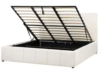Cama con almacenaje CASTELNAVET Tela Blanco crema 180 x 200 cm - Dormitorio