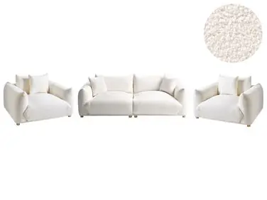Conjunto de sala de estar 5 plazas LUVOS Bouclé Blanco crema