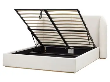 Cama con almacenaje MONESTIER Tela Blanco crema 160 x 200 cm - Dormitorio