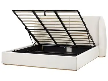 Cama con almacenaje MONESTIER Tela Blanco crema 180 x 200 cm - Dormitorio