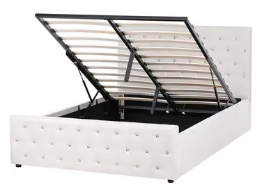 Cama con almacenaje AMIENS Tela Beige 140 x 200 cm - Dormitorio
