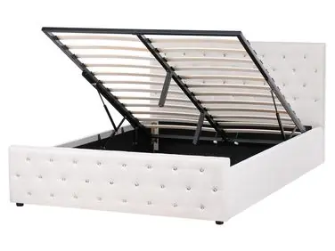 Cama con almacenaje AMIENS Tela Beige 160 x 200 cm - Dormitorio
