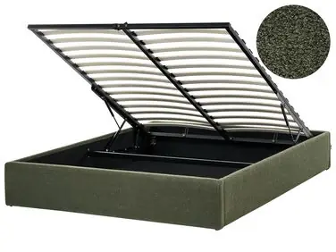 Ottoman Bed without Headboard DINAN Boucle Dark Green 160 x 200 cm (EU King Size) - Bedroom