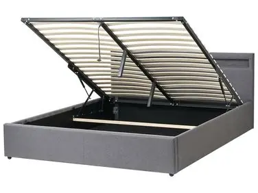 Ottoman Bed with LED ARMELLE Fabric Dark Grey 160 x 200 cm (EU King Size) - Bedroom