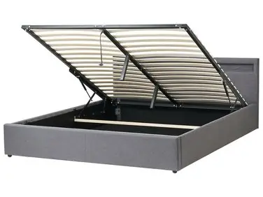 Ottoman Bed with LED ARMELLE Fabric Dark Grey 180 x 200 cm (EU Super King) - Bedroom