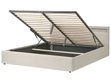 Ottoman Bed with LED ARMELLE Fabric Beige 180 x 200 cm (EU Super King) - Bedroom