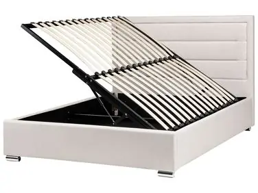 Ottoman Bed ROUEN Fabric Light Beige 140 x 200 cm (EU Double) - Bedroom