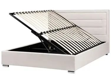 Ottoman Bed ROUEN Fabric Light Beige 160 x 200 cm (EU King Size) - Bedroom