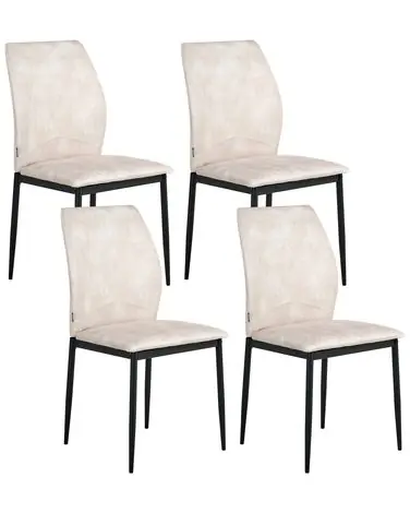 Set of 4 Dining Chairs ROCHEPORT Fabric Light Beige - Dining Room