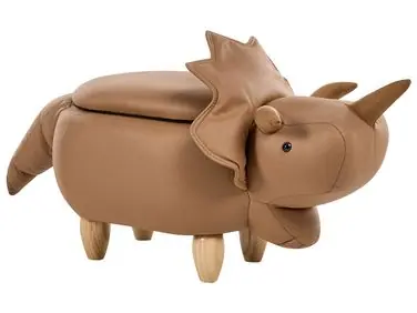 Storage Animal Stool TRICERATOPS Fabric Brown Dinosaur - Living Room