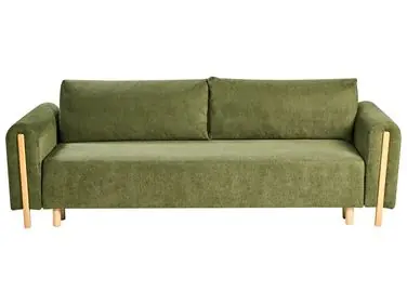 Sofa Bed 3 Seater KVAM Fabric Green with Storage - Living Room