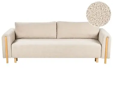 Sofa Bed 3 Seater KVAM Boucle Light Beige with Storage - Living Room