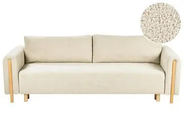 Sofa Bed 3 Seater KVAM Boucle Off-White with Storage