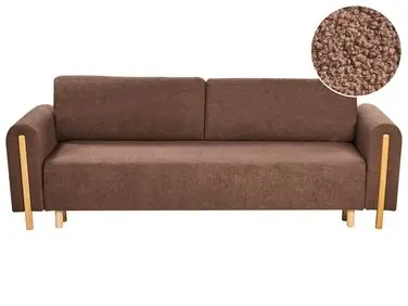 Sofa Bed 3 Seater KVAM Boucle Brown with Storage - Living Room