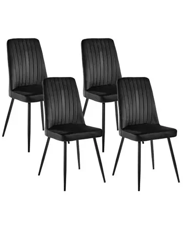 Set of 4 Dining Chairs KIRBY Velvet Black - Dining Room