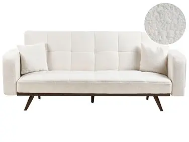 Sofa Bed 3 Seater HJULBY Boucle Off-White