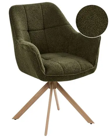 Dining Chair Swivel HAYDEN Boucle Green - Dining Room