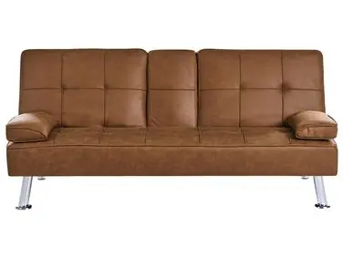 Sofa Bed 3 Seater ROXEN Faux Leather Golden Brown - Living Room