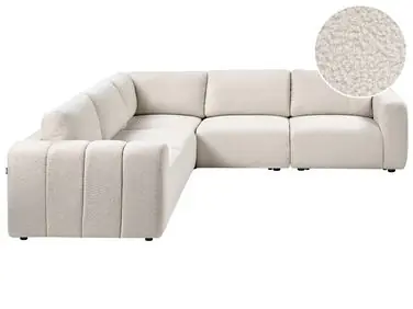 Sofá modular esquinero 5 plazas KIVVIK Derecha Blanco crema Bouclé - Sala de estar