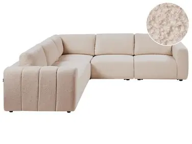 Sofá modular esquinero 5 plazas KIVVIK Derecha Beige Bouclé - Sala de estar