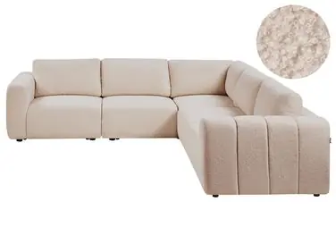 Sofá modular esquinero 5 plazas KIVVIK Izquierda Beige Bouclé - Sala de estar