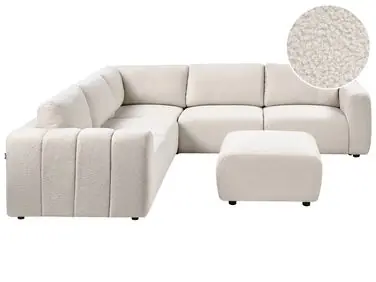 Sofá modular esquinero 5 plazas KIVVIK Derecha Blanco crema Bouclé con otomana - Sala de estar