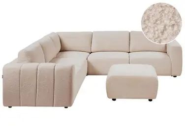 Sofá modular esquinero 5 plazas KIVVIK Derecha Beige Bouclé con otomana - Sala de estar