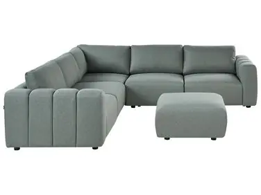 Sofá modular esquinero 5 plazas KIVVIK Derecha Verde Tela con otomana - Sala de estar