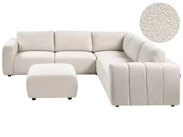 Sofá modular esquinero 5 plazas KIVVIK Izquierda Blanco crema Bouclé con otomana - Sala de estar